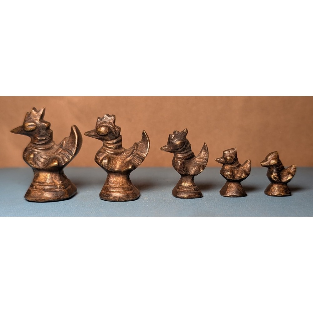 Set of 5 Antique Brass Bronze Opium Weights Chicken / Hen